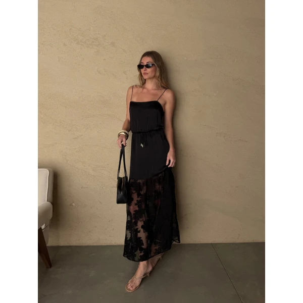 Kivari Blair Lace Maxi Dress in Black, view 3
