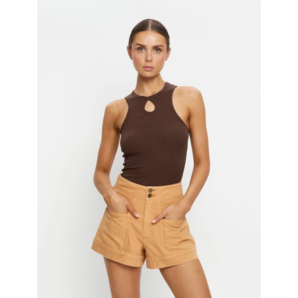 Kivari Cameron Denim Short in Tan, view 2