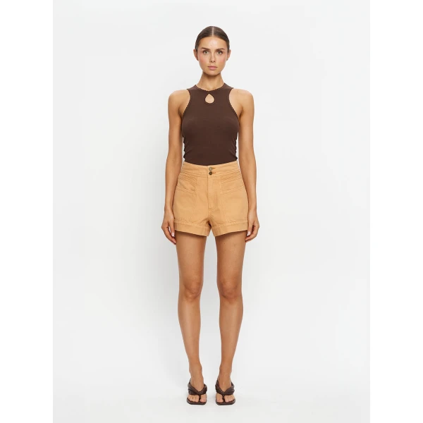 Kivari Cameron Denim Short in Tan, view 6