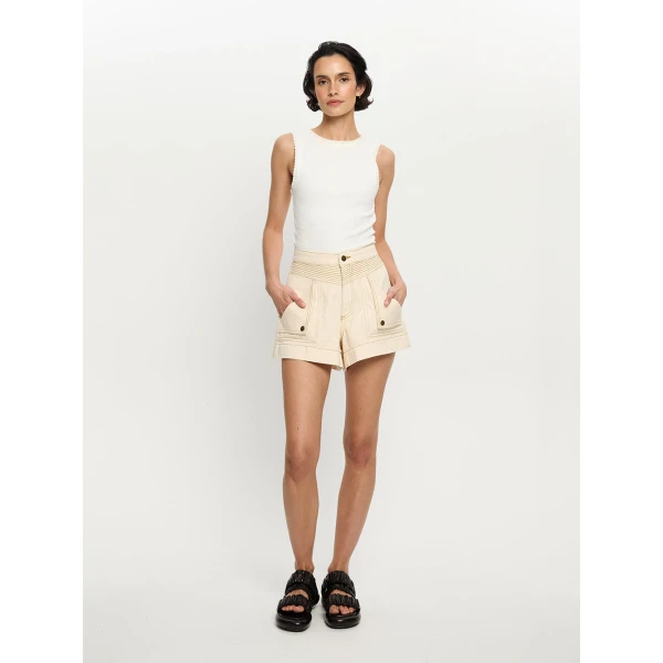 Kivari Celene Denim Short in Cream, view 2