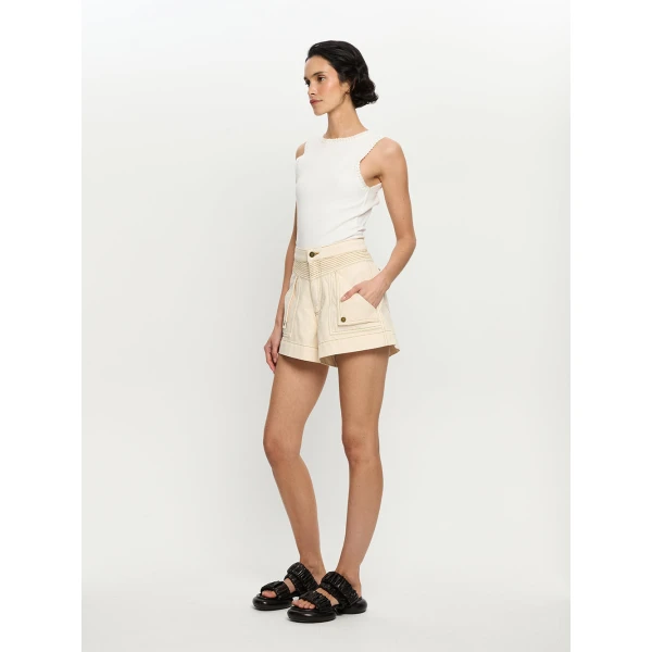 Kivari Celene Denim Short in Cream, view 4