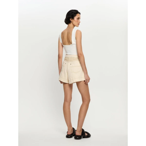 Kivari Celene Denim Short in Cream, view 5