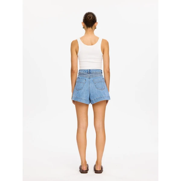 Kivari Celene Denim Shorts in Stonewash, view 4