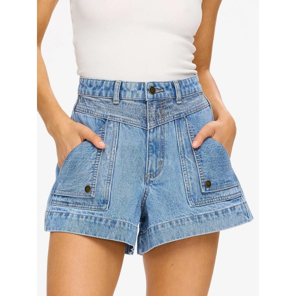 Kivari Celene Denim Shorts in Stonewash, view 5