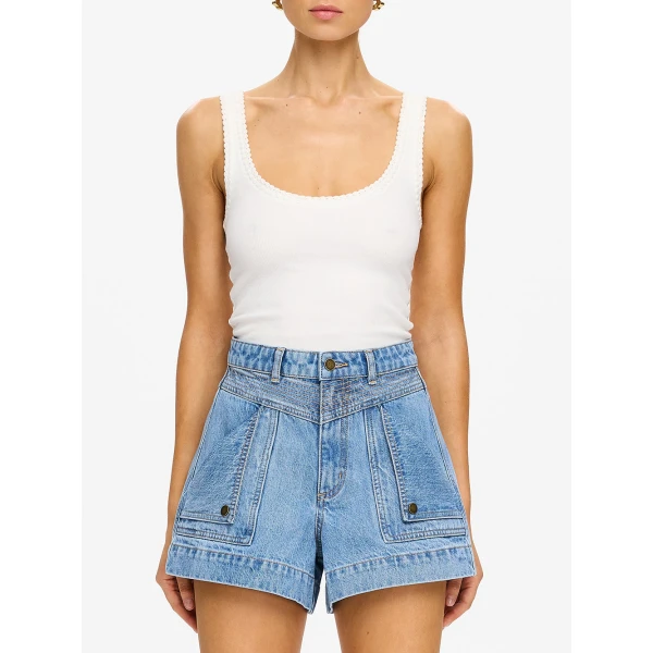 Kivari Celene Denim Shorts in Stonewash, view 6