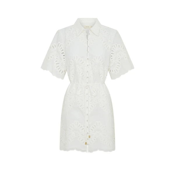 Kivari Danielle Mini Shirt Dress in Ivory