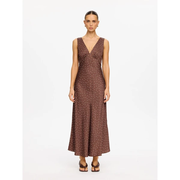 Kivari Edie Midi Dress in Brown, view 3