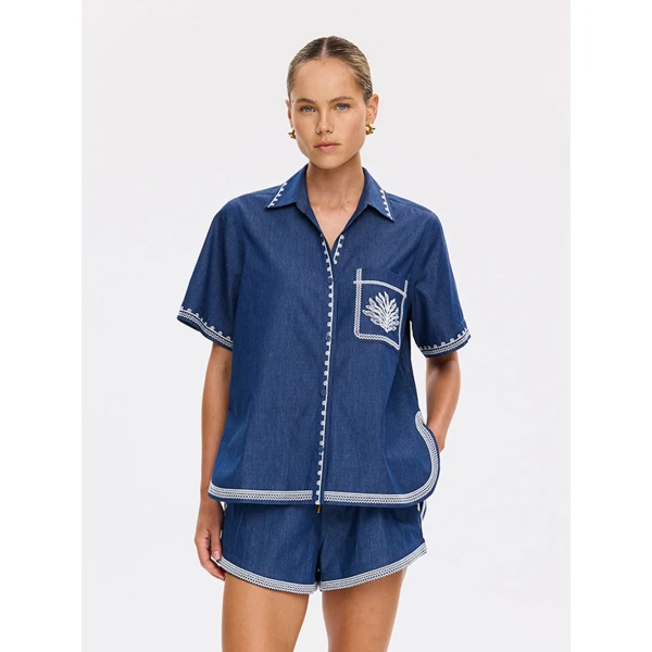 Kivari Emile Chambray Shirt in Blue, view 2