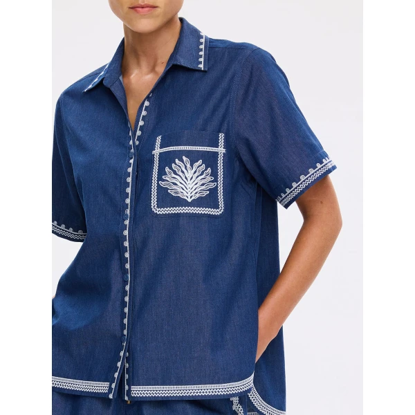 Kivari Emile Chambray Shirt in Blue, view 6