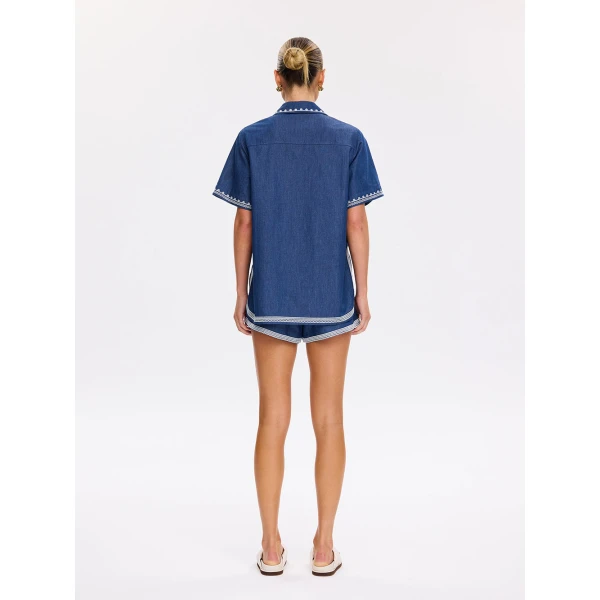 Kivari Emile Chambray Short in Blue, view 6