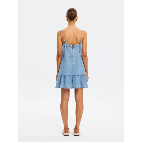 Kivari Emilie Denim Strappy Mini Dress in Coast Blue, view 6