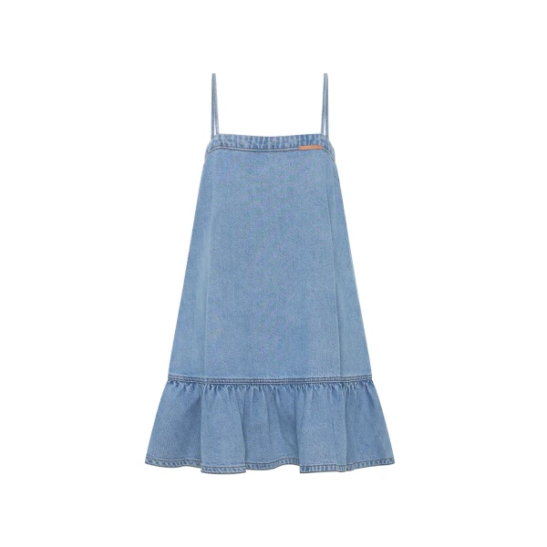 Kivari Emilie Denim Strappy Mini Dress in Coast Blue
