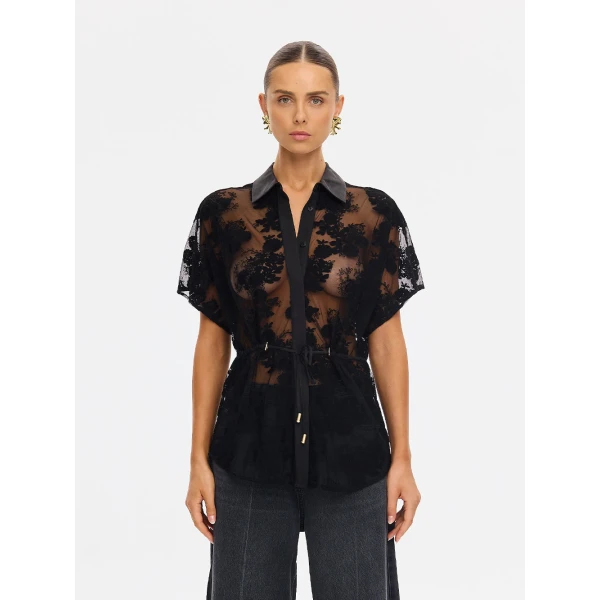 Kivari Jaxon Lace Shirt in Black, view 2