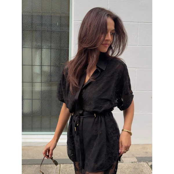 Kivari Jaxon Lace Shirt in Black, view 3