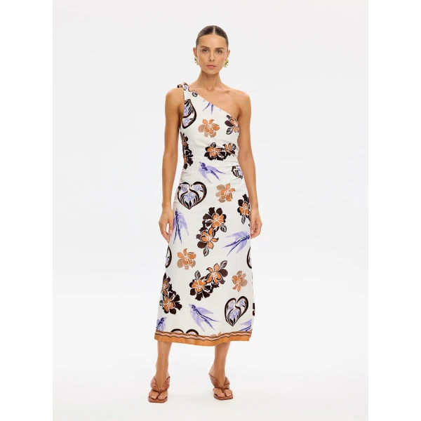 Kivari Marit Midi Dress in Cream Tan, view 2