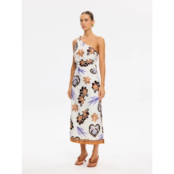 Kivari Marit Midi Dress in Cream Tan, view 3