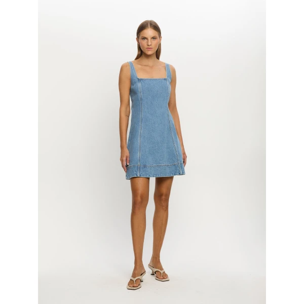 Kivari Oriana Denim Mini Dress in Stonewash, view 2