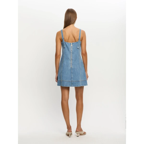 Kivari Oriana Denim Mini Dress in Stonewash, view 5