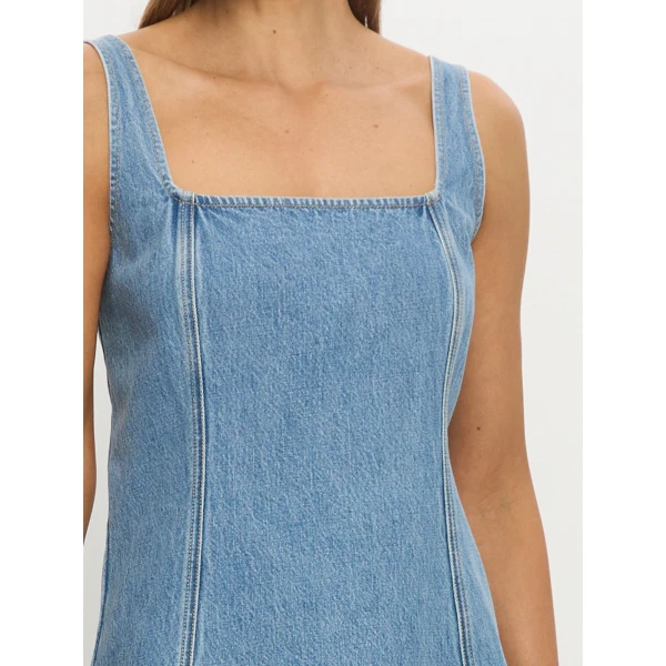 Kivari Oriana Denim Mini Dress in Stonewash, view 6