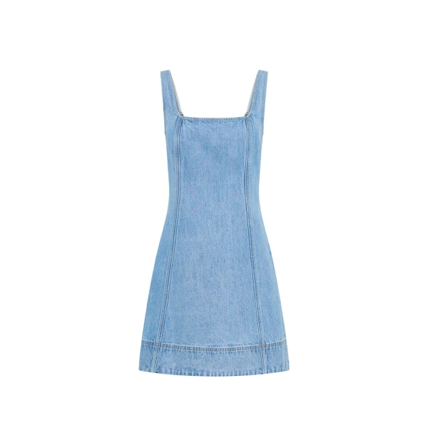 Kivari Oriana Denim Mini Dress in Stonewash