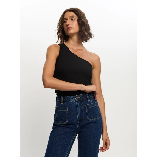 Kivari Tallulah One Shoulder Tank in Black Top, view 2