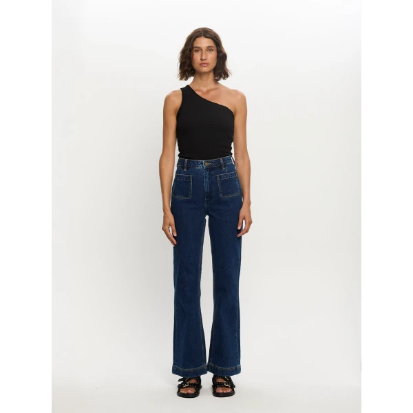 Kivari Tallulah One Shoulder Tank in Black Top, view 3