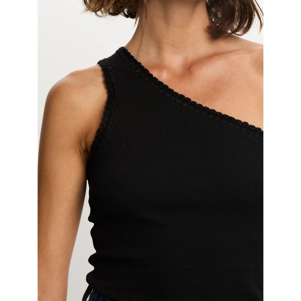 Kivari Tallulah One Shoulder Tank in Black Top, view 6