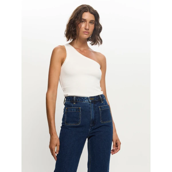 Kivari Tallulah One Shoulder Tank in Ivory Top, view 2
