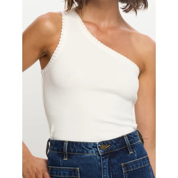 Kivari Tallulah One Shoulder Tank in Ivory Top, view 5