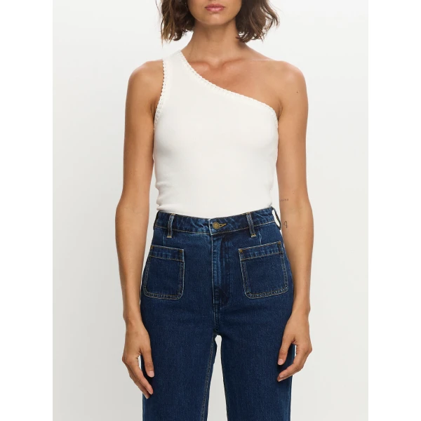 Kivari Tallulah One Shoulder Tank in Ivory Top, view 6