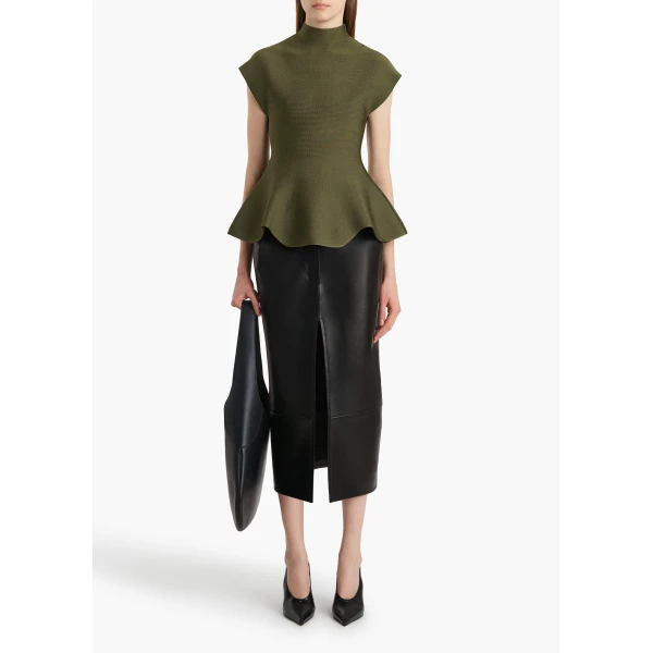 Khaite Anden Skirt in Black Leather, view 2