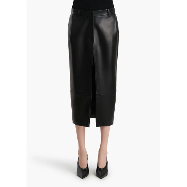 Khaite Anden Skirt in Black Leather, view 3