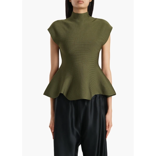 Khaite Andra Top in Olive, view 3