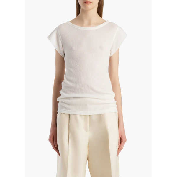Khaite Angel Top in Chalk Cashmere Jersey, view 3