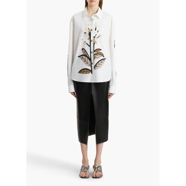 Khaite Argo Top in Chalk Cotton with Floral Embroidery, view 2