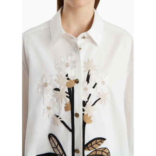 Khaite Argo Top in Chalk Cotton with Floral Embroidery, view 5