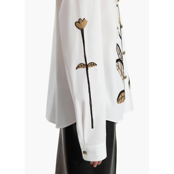 Khaite Argo Top in Chalk Cotton with Floral Embroidery, view 6