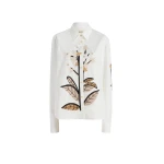 Khaite Argo Top in Chalk Cotton with Floral Embroidery