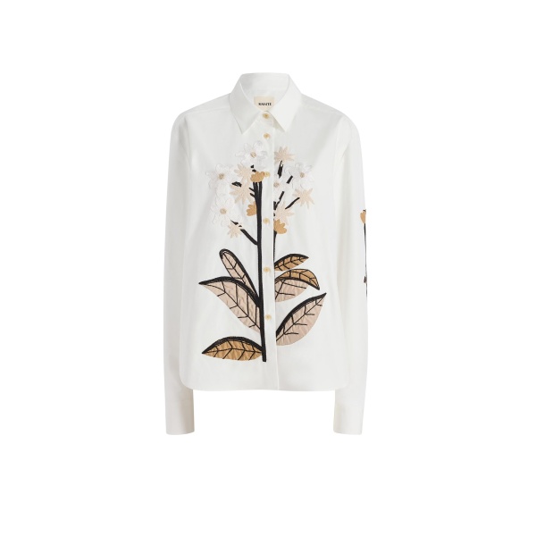 Khaite Argo Top in Chalk Cotton with Floral Embroidery