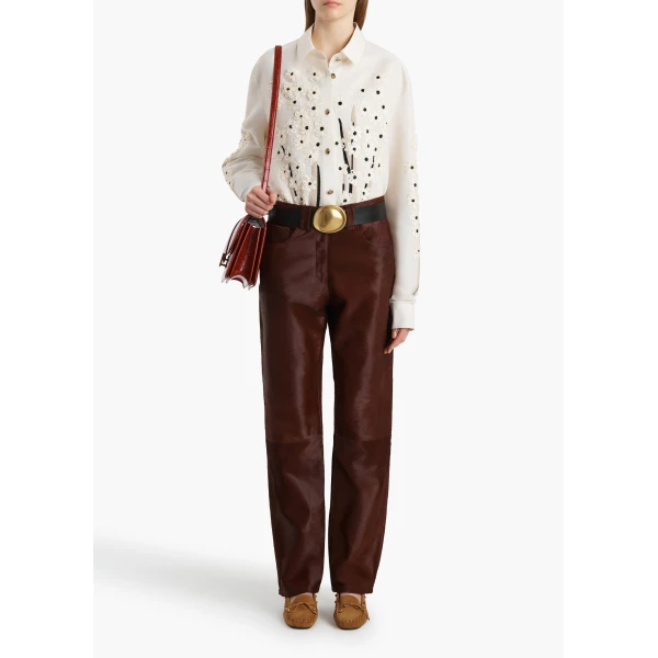 Khaite Argo Top in Natural with Floral Embroidery, view 2