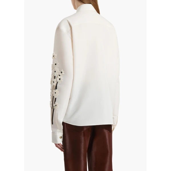 Khaite Argo Top in Natural with Floral Embroidery, view 4