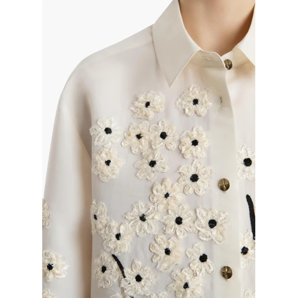 Khaite Argo Top in Natural with Floral Embroidery, view 5