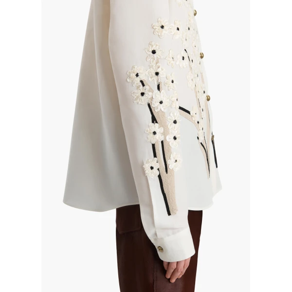 Khaite Argo Top in Natural with Floral Embroidery, view 6