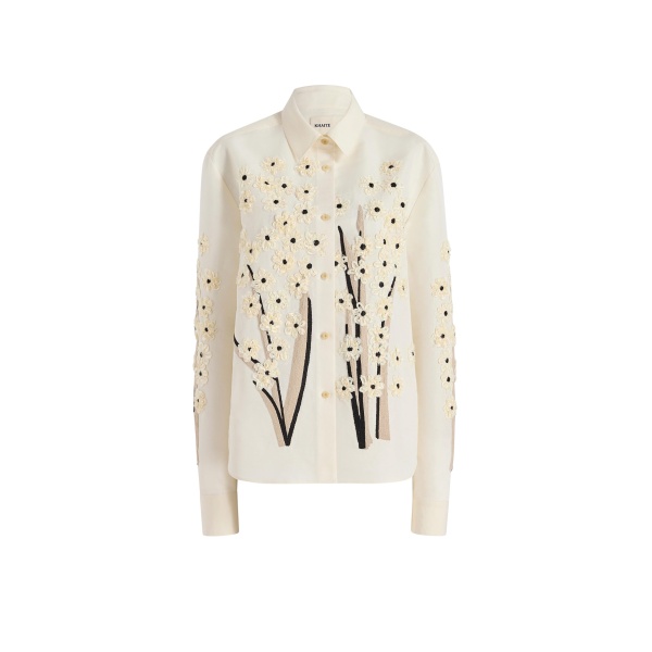 Khaite Argo Top in Natural with Floral Embroidery
