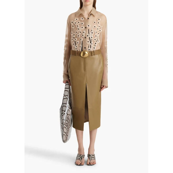 Khaite Argo Top in Tea Stain with Floral Bouquet Embroidery, view 2