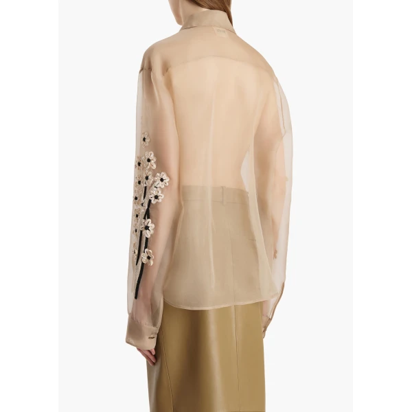Khaite Argo Top in Tea Stain with Floral Bouquet Embroidery, view 4