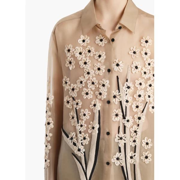 Khaite Argo Top in Tea Stain with Floral Bouquet Embroidery, view 5