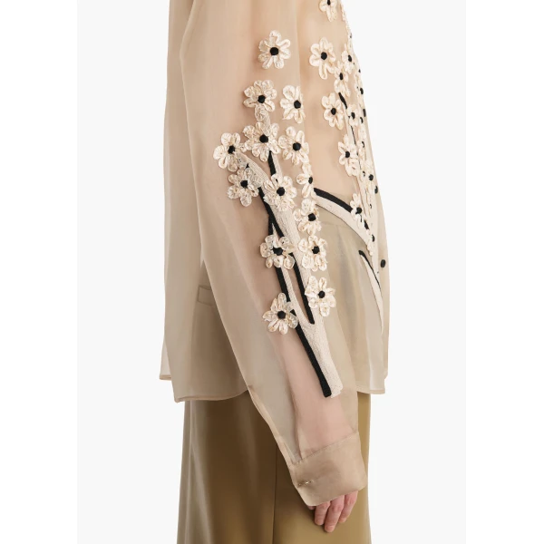 Khaite Argo Top in Tea Stain with Floral Bouquet Embroidery, view 6