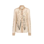 Khaite Argo Top in Tea Stain with Floral Bouquet Embroidery