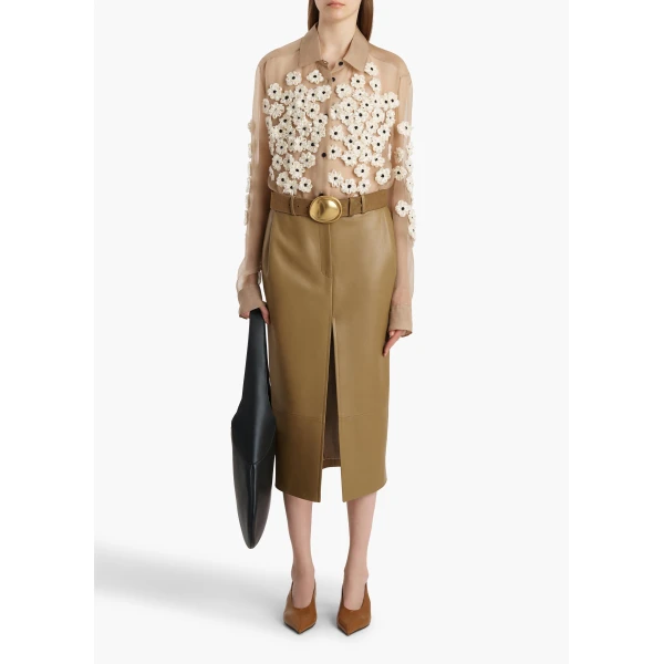 Khaite Argo Top in Tea Stain with Floral Embroidery, view 2